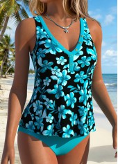 Cyan Mid Waisted Tummy Coverage Floral Print Tankini Set | thumb picture 