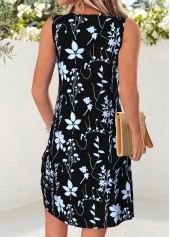 Black Floral Print Short Tummy Coverage Sleeveless Dress | thumb picture 