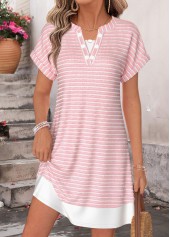 Pink Short Tummy Coverage Split Neck Dress