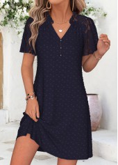 Navy Short Patchwork Split Neck Dress