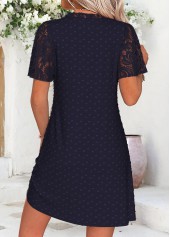Navy Short Patchwork Split Neck Dress | thumb picture 
