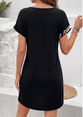 Black Leopard Short Tuck Stitch Split Neck Dress | thumb picture 