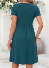 Turquoise Patchwork Short Sleeve Heart Collar Dress | thumb picture 