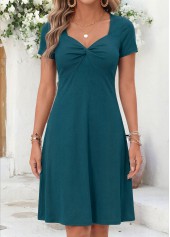 Turquoise Patchwork Short Sleeve Heart Collar Dress | thumb picture 