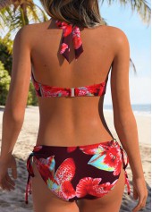 Wine Red Mid Waisted Patchwork Floral Print Bikini Set | thumb picture 