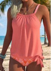 Orange Mid Waisted Bowknot Marine Life Print Tankini Set | thumb picture 