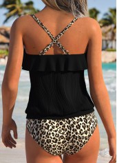Black Mid Waisted Ruffle Leopard Tankini Set | thumb picture 