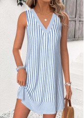 Blue Striped Short Tummy Coverage Sleeveless V Neck Dress | thumb picture 