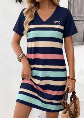 Multi Color Striped Short Tummy Coverage V Neck Dress
