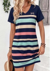 Multi Color Striped Short Tummy Coverage V Neck Dress | thumb picture 