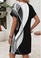 Black Geometric Print Short Tummy Coverage Split Neck Dress | thumb picture 