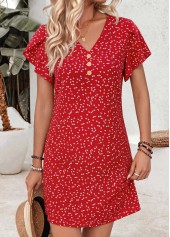 Red Geometric Print Short Tummy Coverage V Neck Dress | thumb picture 