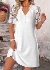 White Short Ruffle V Neck Dress