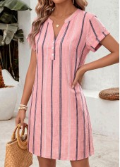 Pink Multi Stripe Print Short Button Split Neck Dress | thumb picture 