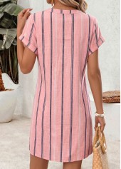 Pink Multi Stripe Print Short Button Split Neck Dress | thumb picture 