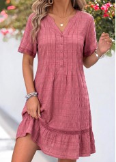 Pink Short Tummy Coverage Split Neck Dress