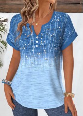 Plus Size Blue Tummy Coverage Ombre Short Sleeve Blouse | thumb picture 