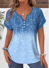 Plus Size Blue Tummy Coverage Ombre Short Sleeve Blouse