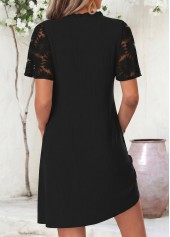 Black Short Patchwork V Neck Dress | thumb picture 