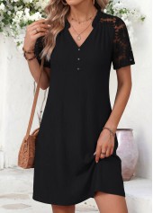 Black Short Patchwork V Neck Dress