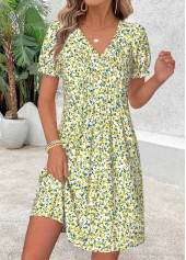 Light Green Floral Print Short Tuck Stitch Dress | thumb picture 