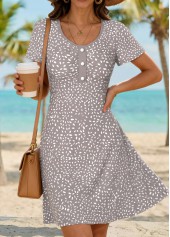 Gray Brown Polka Dot Short Tummy Coverage Dress
