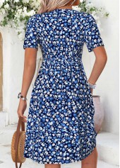 Blue Floral Print Twist Short Sleeve V Neck Dress | thumb picture 