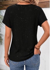 Black Lace Trim Short Sleeve Round Neck Blouse | thumb picture 