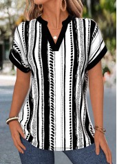 Black Geometric Print Tummy Coverage Short Sleeve Blouse | thumb picture 
