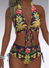 Multi Color Mid Waisted Ruched/shirred Tribal Print Bikini Set