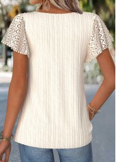 Beige Curved Hem Short Sleeve Square Neck Blouse | thumb picture 