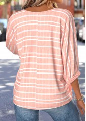 Pink Striped Tummy Coverage 3/4 Sleeve Round Neck Blouse | thumb picture 