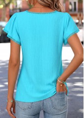 Cyan Curved Hem Short Sleeve Square Neck Blouse | thumb picture 