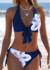 Blue Mid Waisted Patchwork Bikini Set