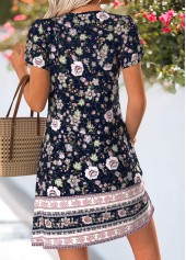Multi Color Floral Print Short Tuck Stitch Dress | thumb picture 