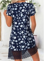 Blue Floral Print Short V Neck Dress | thumb picture 