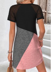 Multi Color Geometric Print Short Patchwork V Neck Dress | thumb picture 