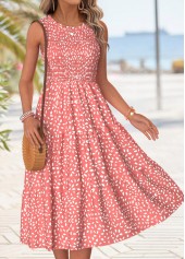 Pink Polka Dot Tummy Coverage Sleeveless Round Neck Dress | thumb picture 