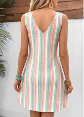 Multi Color Striped Short Twist Strappy V Neck Dress | thumb picture 