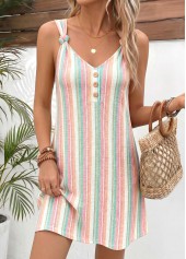 Multi Color Striped Short Twist Strappy V Neck Dress | thumb picture 
