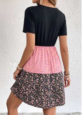 Multi Color Ditsy Floral Print Short Patchwork Dress | thumb picture 