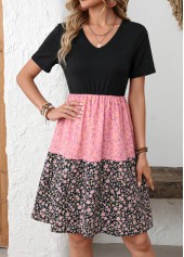 Multi Color Ditsy Floral Print Short Patchwork Dress | thumb picture 
