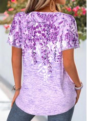 Purple Floral Print Tummy Coverage Short Sleeve Blouse | thumb picture 