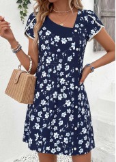 Navy Short Tummy Coverage Asymmetrical Neck Dress | thumb picture 
