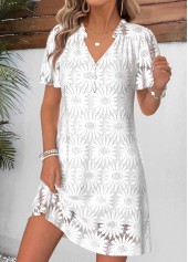 White Geometric Print Short Layered Split Neck Dress | thumb picture 