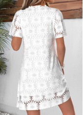 White Geometric Print Short Layered Split Neck Dress | thumb picture 