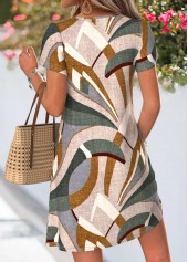 Multi Color Geometric Print Short Tuck Stitch Dress | thumb picture 