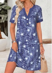 Denim Blue Star Print Short Tummy Coverage Dress