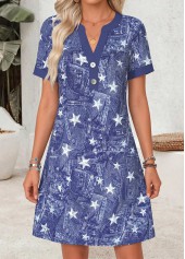 Denim Blue Star Print Short Tummy Coverage Dress | thumb picture 