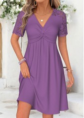 Purple Short Twist V Neck Dress